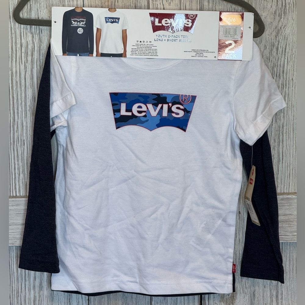 Levi's White and Blue Youth Long Sleeve Tee sz 5/6 NWT - Picture 2 of 4